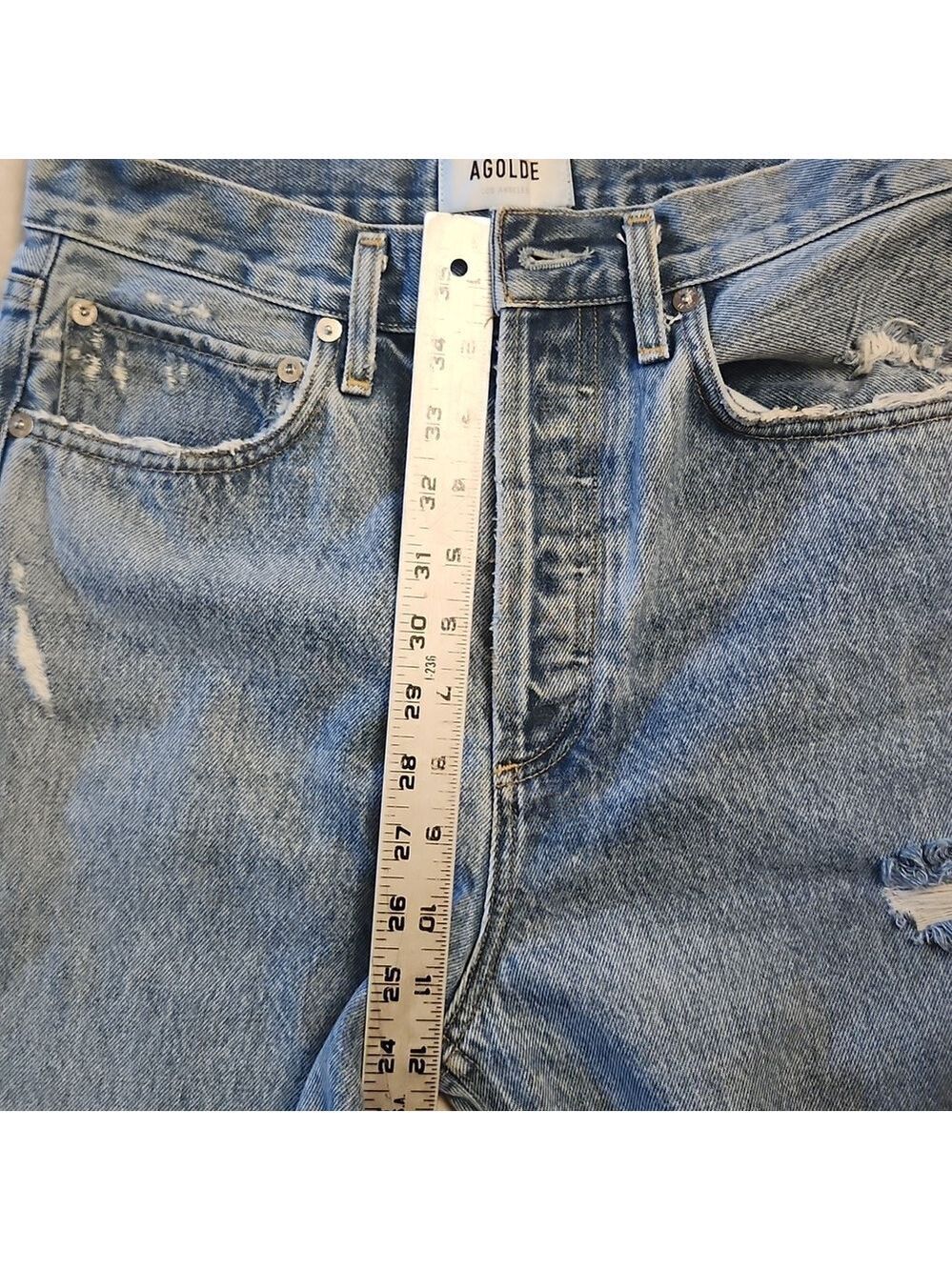 Jeans Crop Blue 90s Distressed Straight-Leg High-rise  Denim Size 25 - Picture 14 of 16